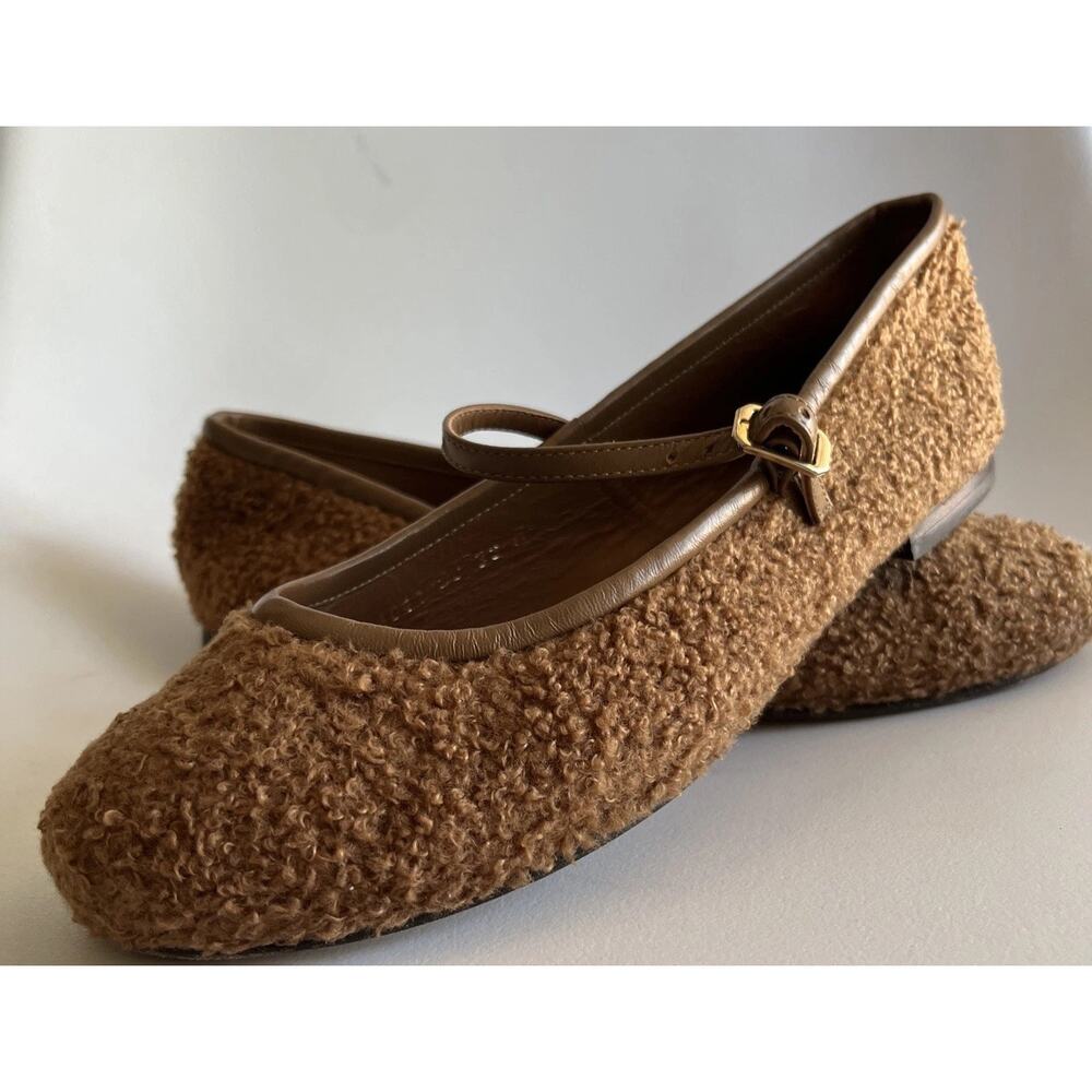 Margaux Tan Textured Flats with Gold Buckle